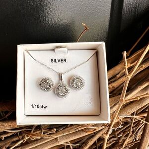 Sterling Round Halo Pendant & Stud Earrings Set - Sterling Diamond Halo